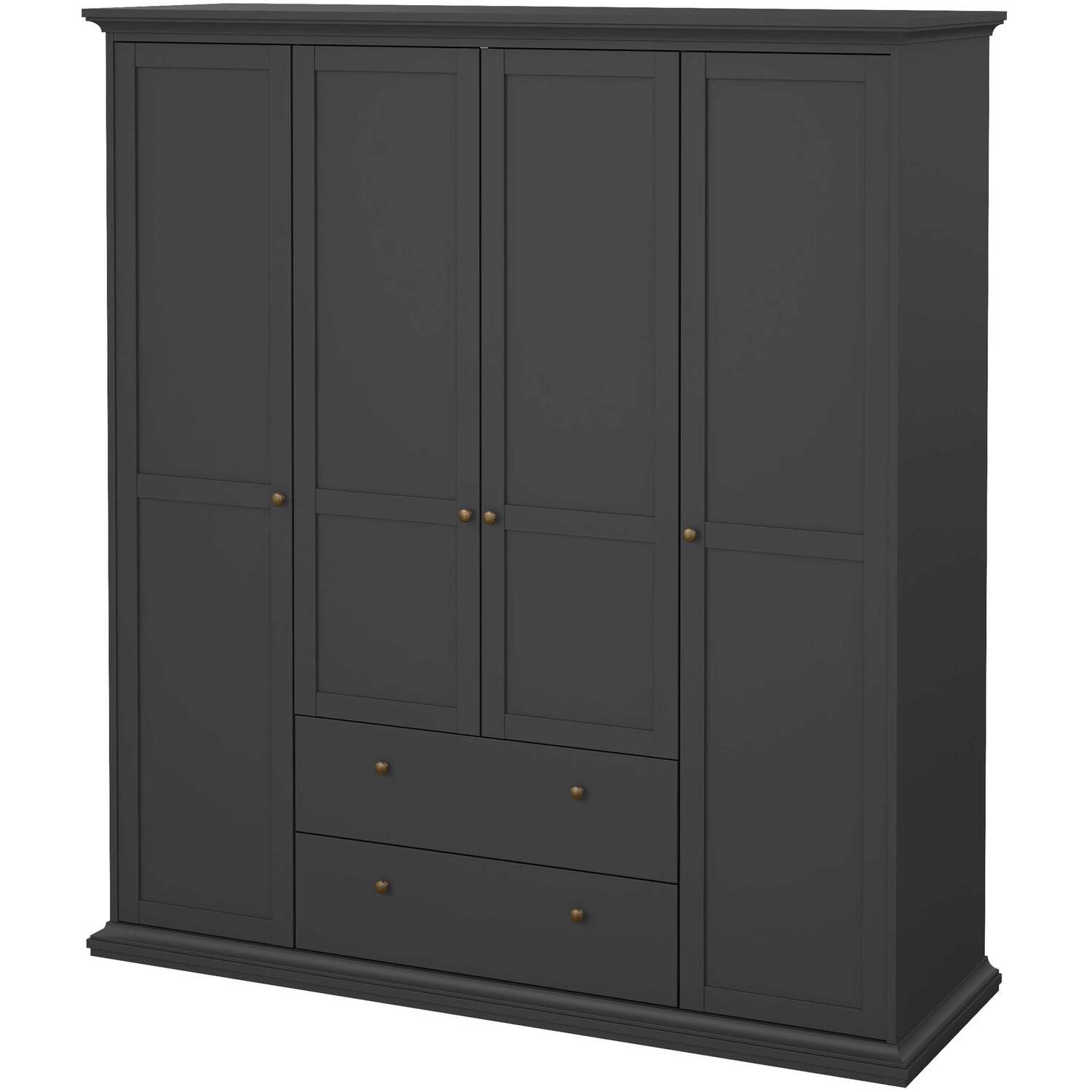 Osaka Farmhouse Dark Grey 4-door Wooden Wardrobe With 2 Drawers - Grey