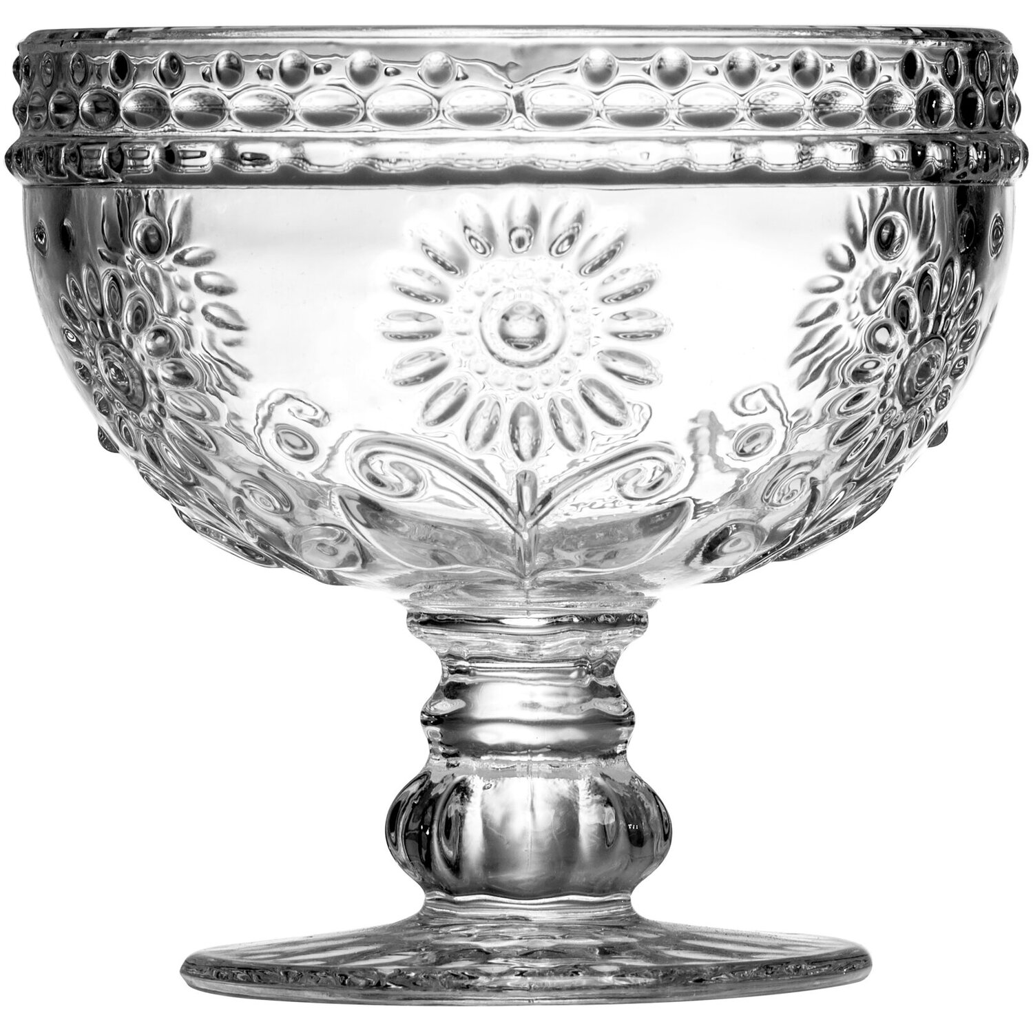 Daisy Pressed Glass Sundae Glass Dish - Clear