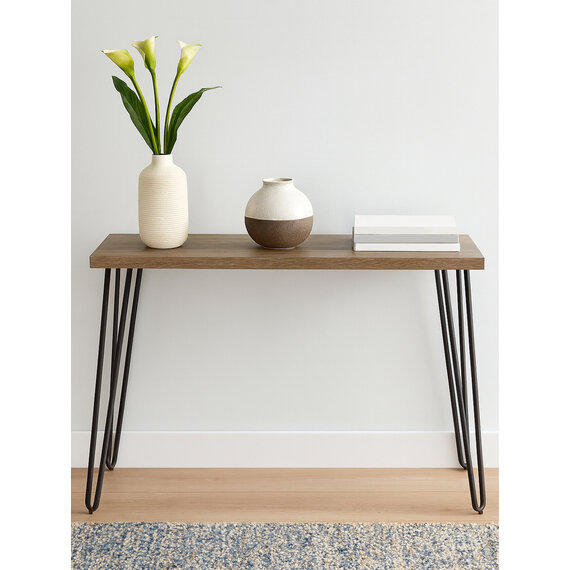 Borough Veneer Top Console Table With Hairpin Metal Legs