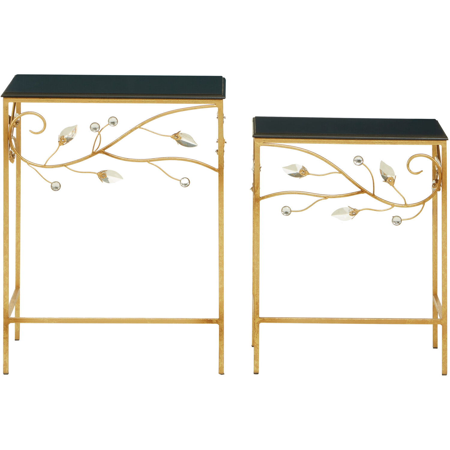 Yaxi Set Of 2 Tables With Black Wooden Top - Gold