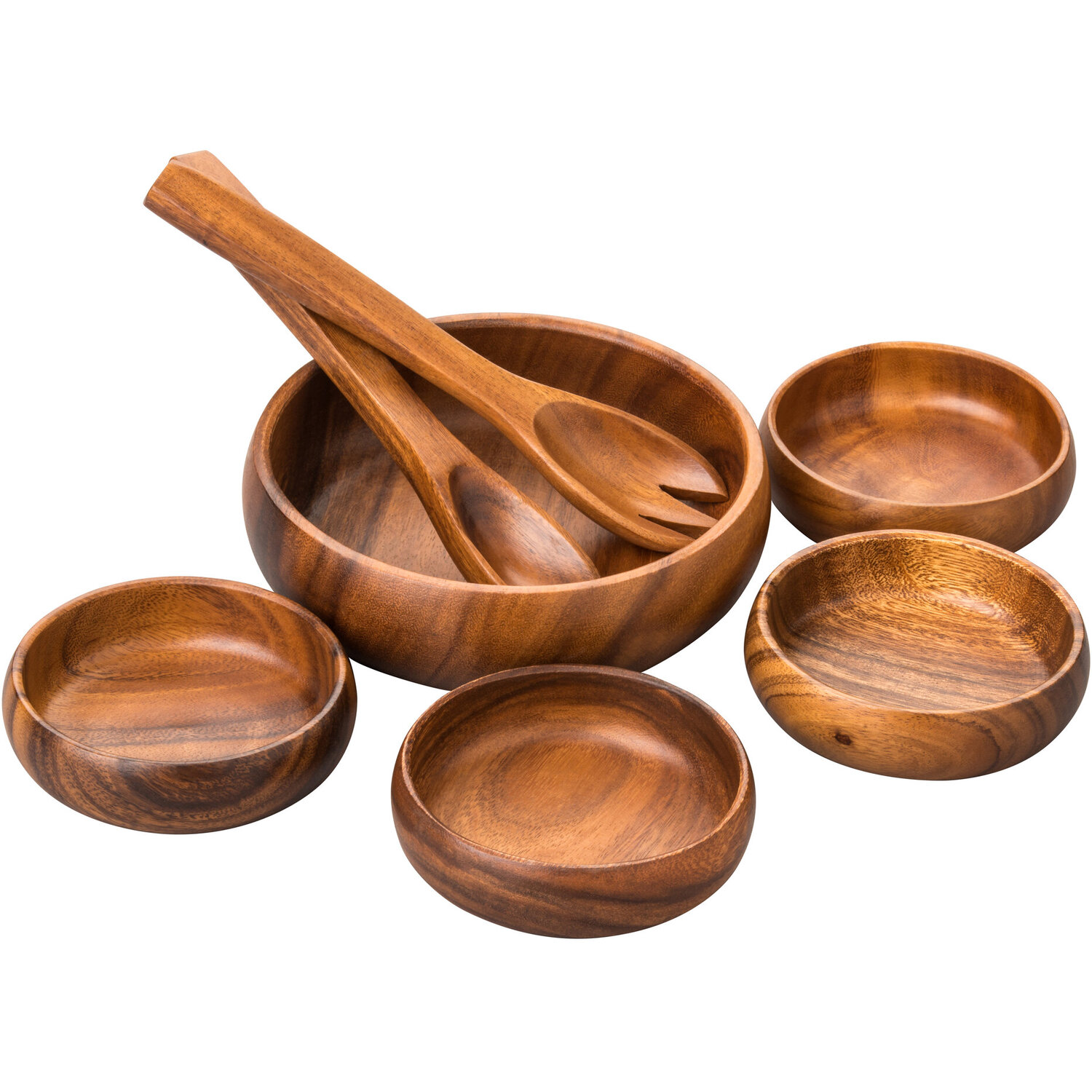Kora Acacia 7 Piece Salad Serving Set - Brown