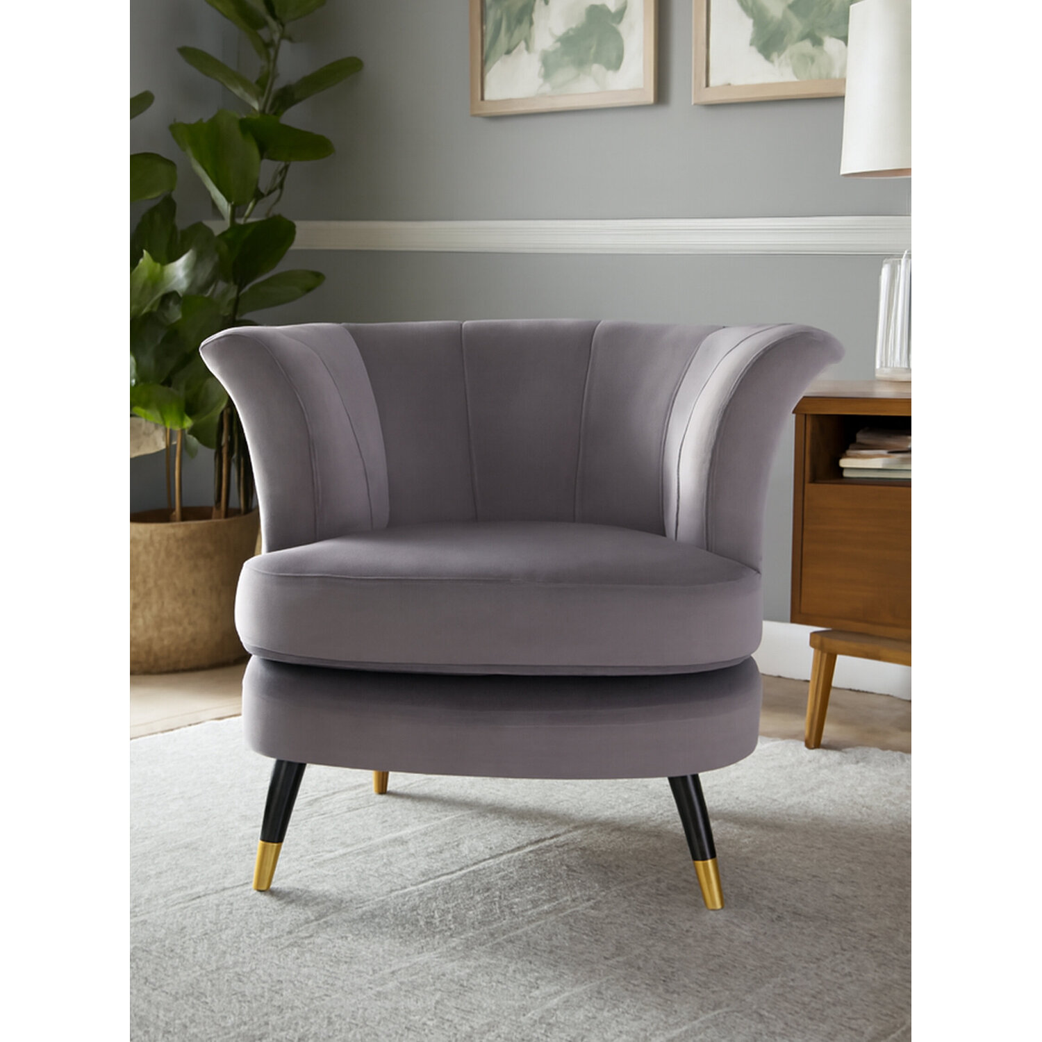 Loretta Mink Velvet Curved Accent Chair - Brown