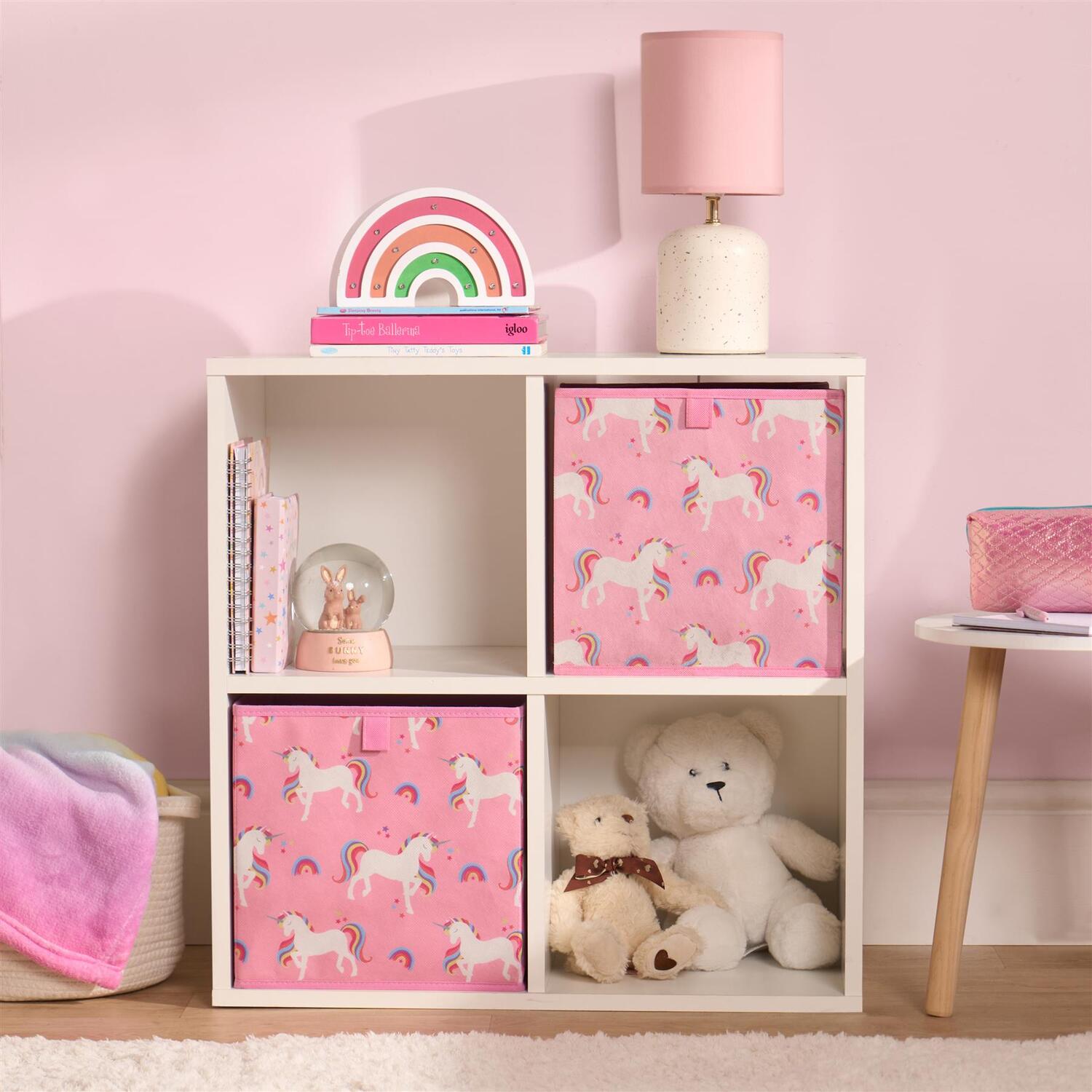 Ohs Unicorn Print Cube Storage Boxes - Pink