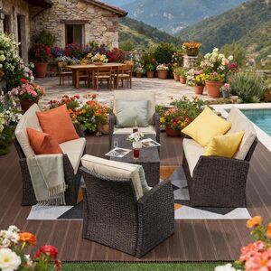 6 Seater Rattan Garden Furniture Set with Coffee Table