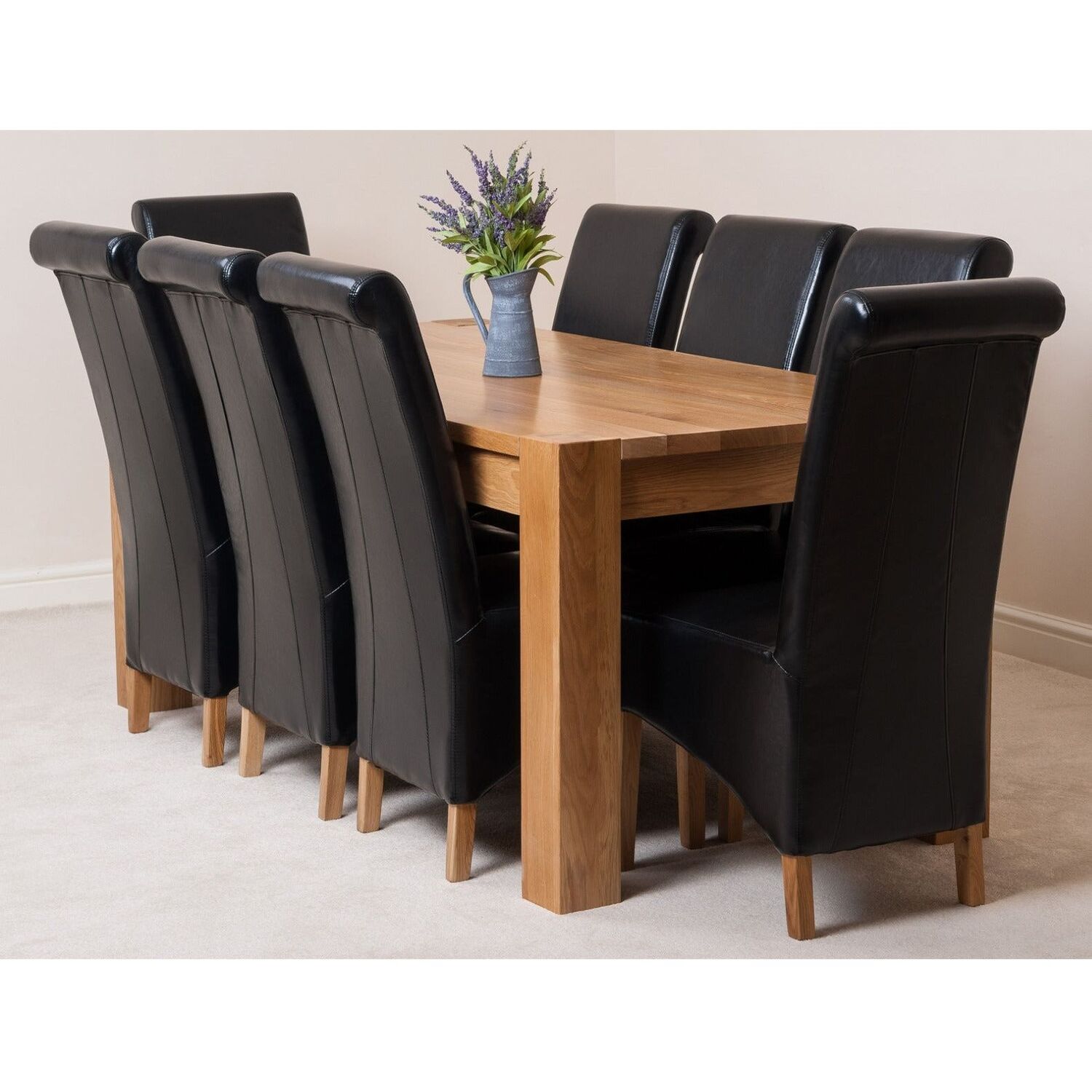 Thats Furniture Kuba 180 X 90 Cm Chunky Oak Dining Table And 8 Montana Leather Chairs - Black