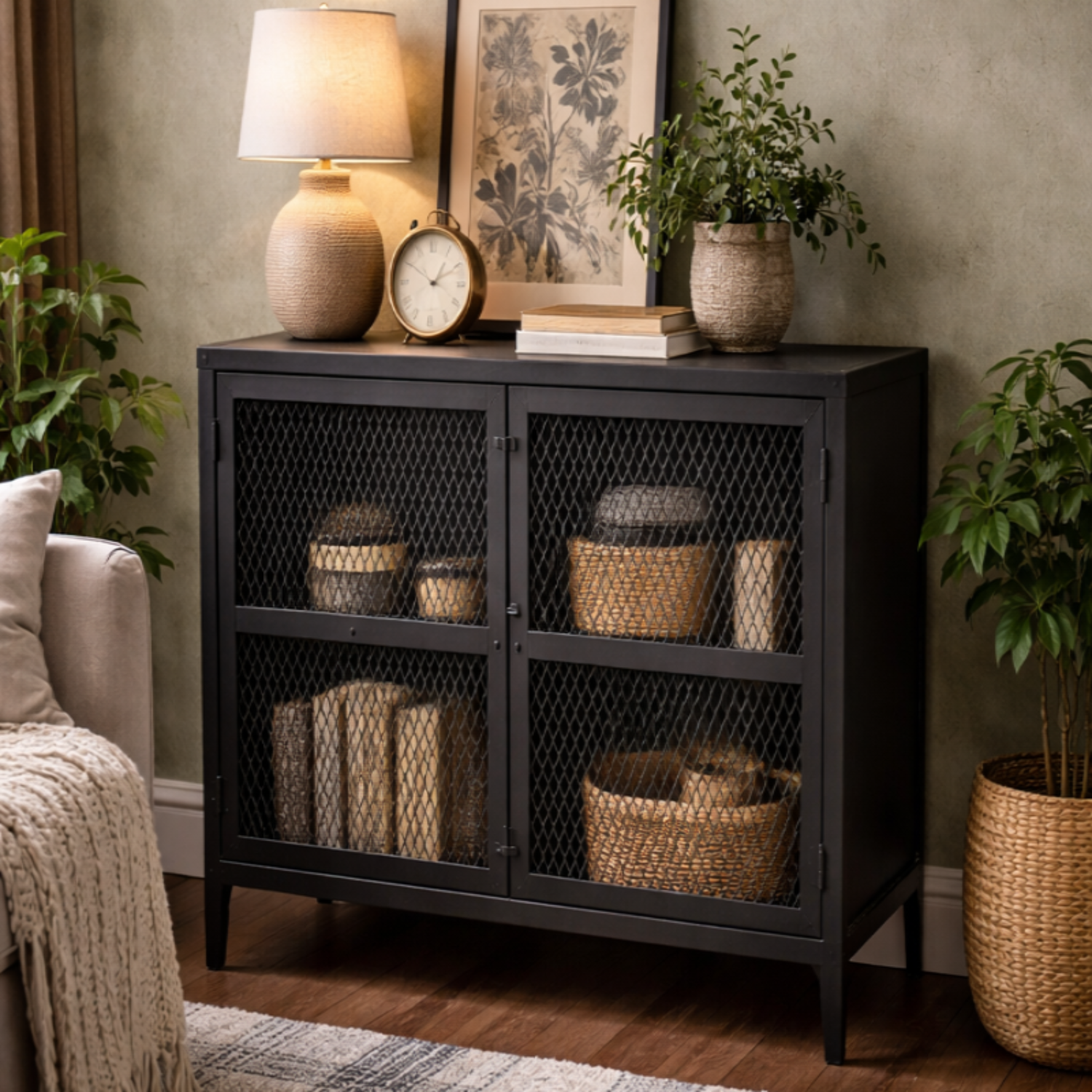 Hanko small metal sideboard with 2 drawers - Brown