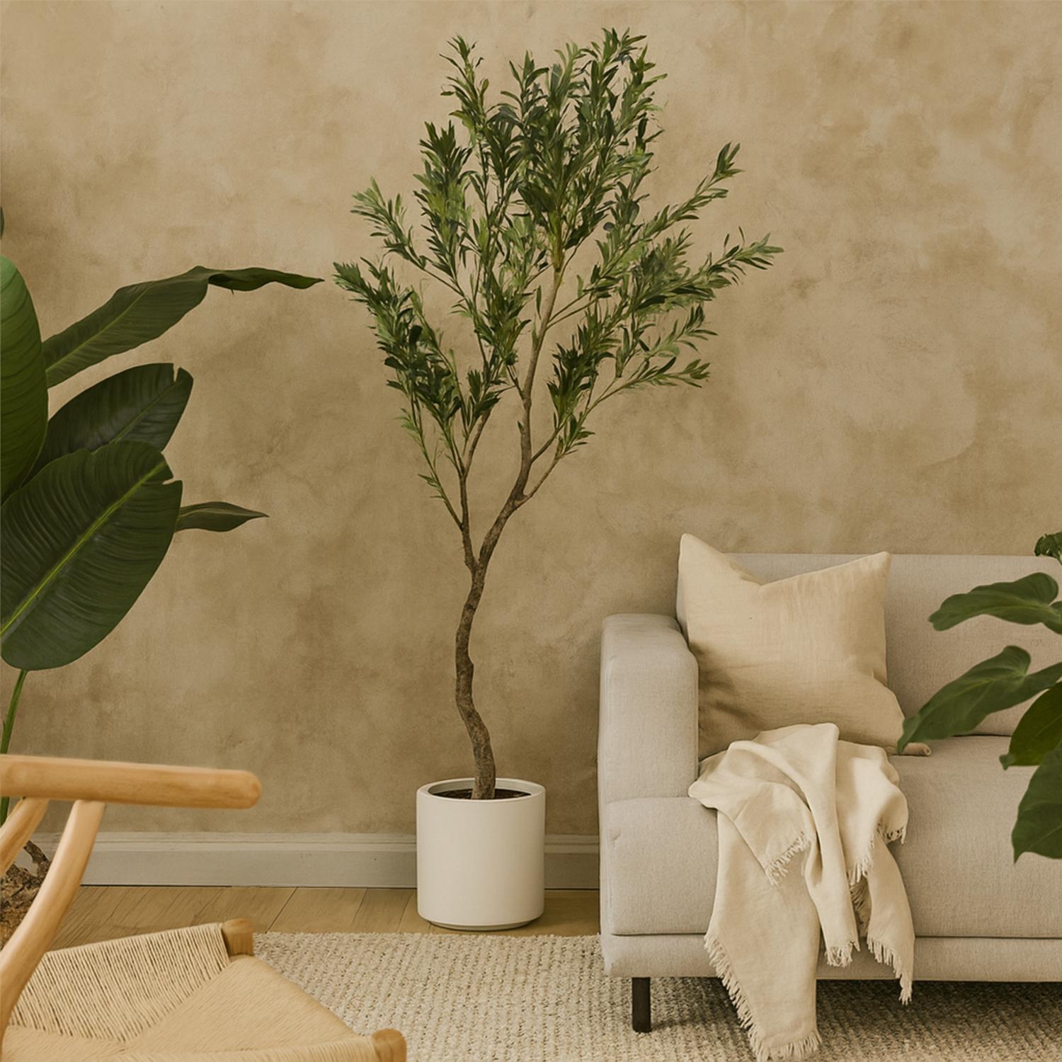 Mediterranean Artificial Olive Tree in Ceramic Pot - Brown