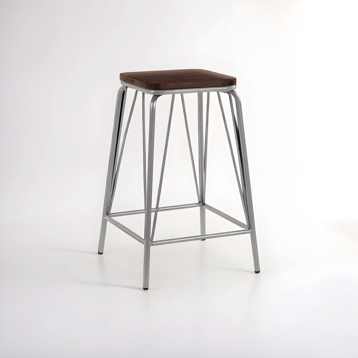 District Grey Metal And Elm Wood Stool - Grey