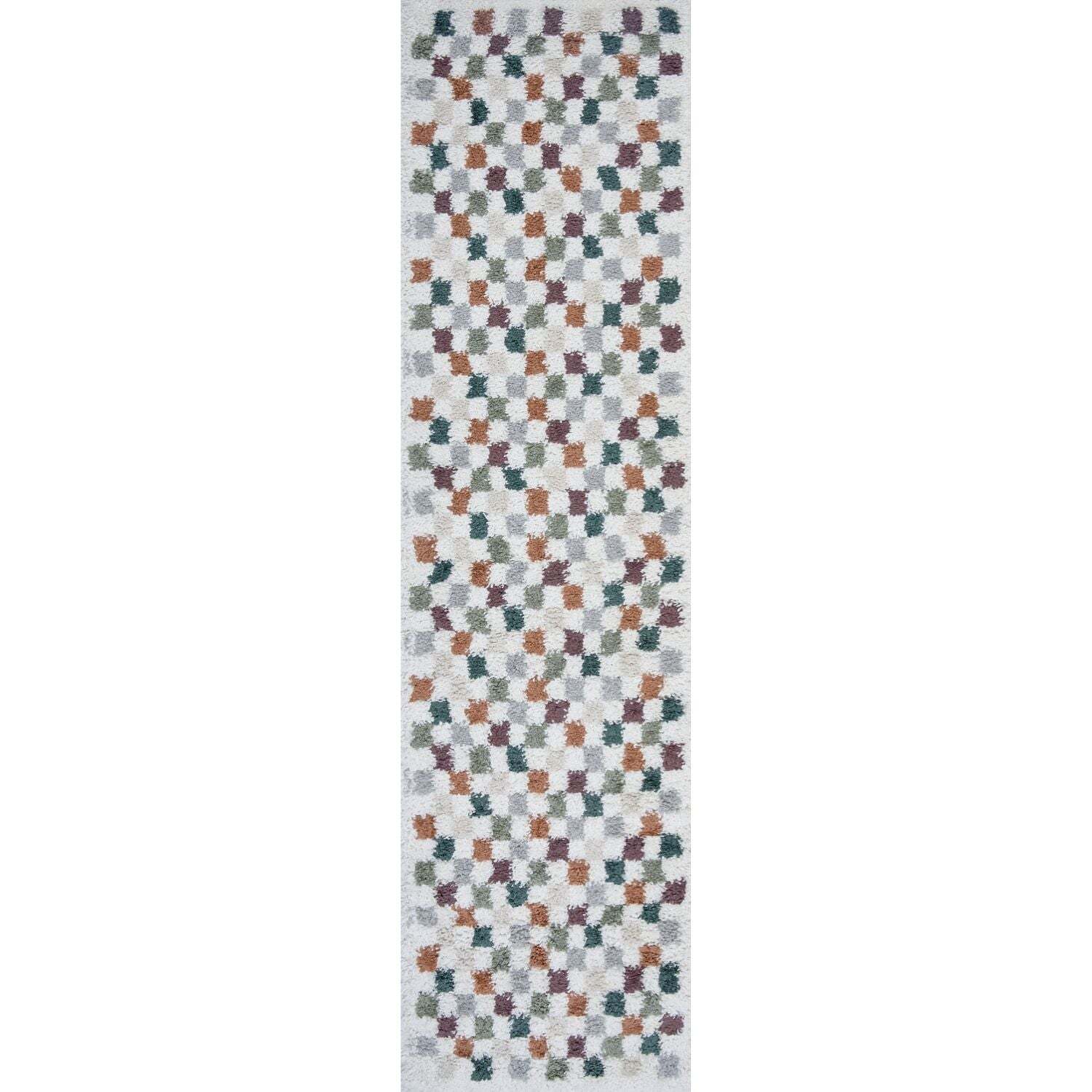 The Rugs Unisex Multicolor Moodi Chequered Shaggy Soft High Pile Living Room Rug & Runner | : 80 Cm X 300 Cm - Image 3