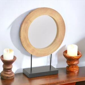 Large Wood Frame Metal Base Vanity Mirror - Brown