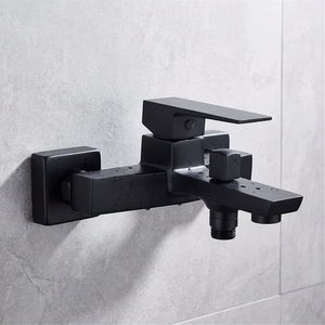 Rectangle Shaped Bath Tap Faucet Bathroom Black Brass Ceramic Mixer Wall Mounted