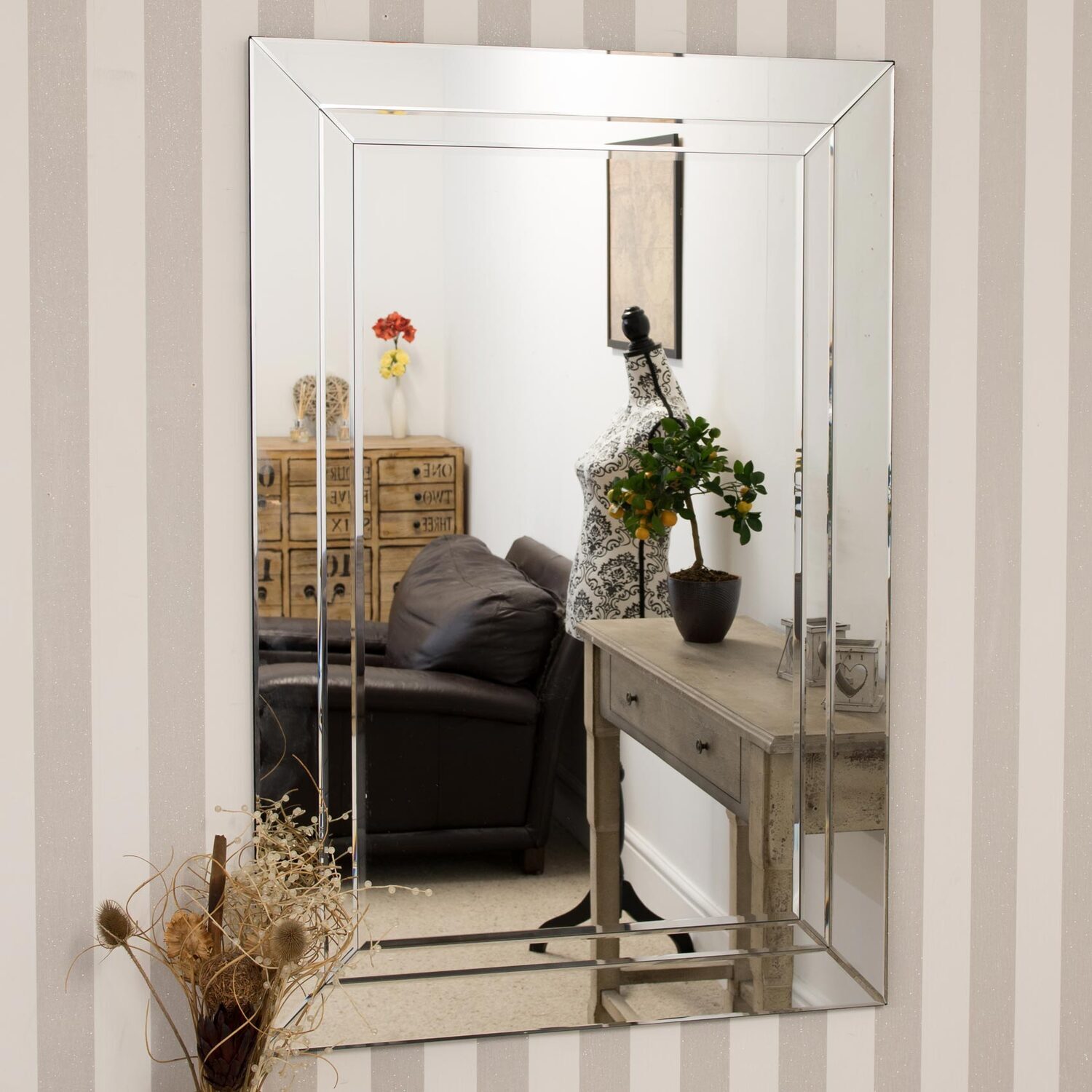 MirrorOutlet Pennington Mitered All Glass Venetian Mirror 120 x 80cm - All glass