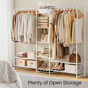 Matte White Metal Open Wardrobe with Shelves