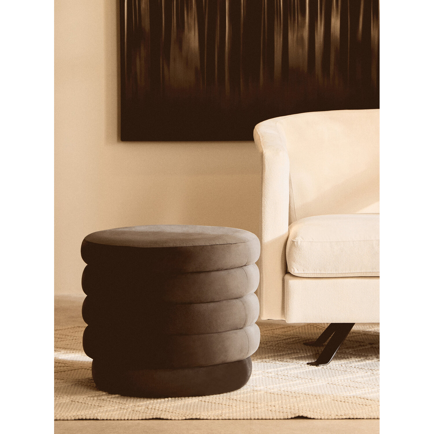 Helen Graphite Velvet Round Footstool - Grey