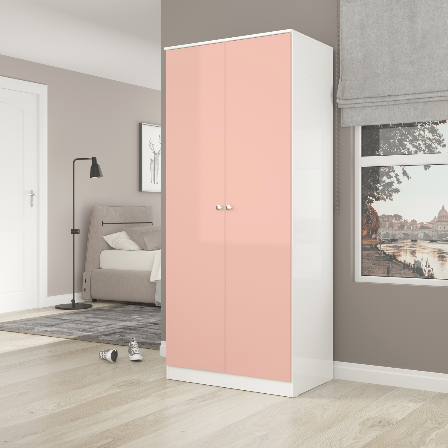Denver 2 Door Wardrobe White And Pink - White And Pink Gloss
