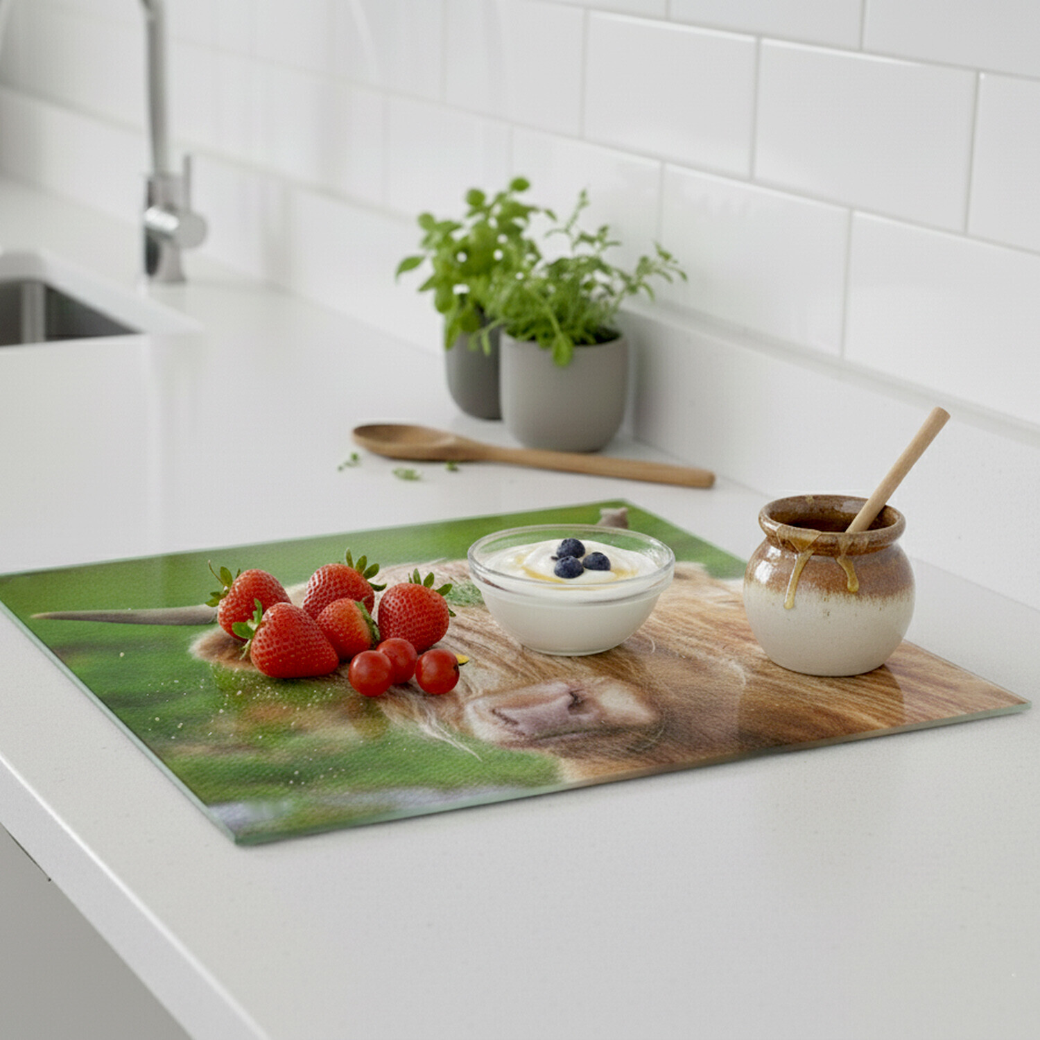 Image of Multicolor Highland Cow Worktop Saver Glass&hellip;