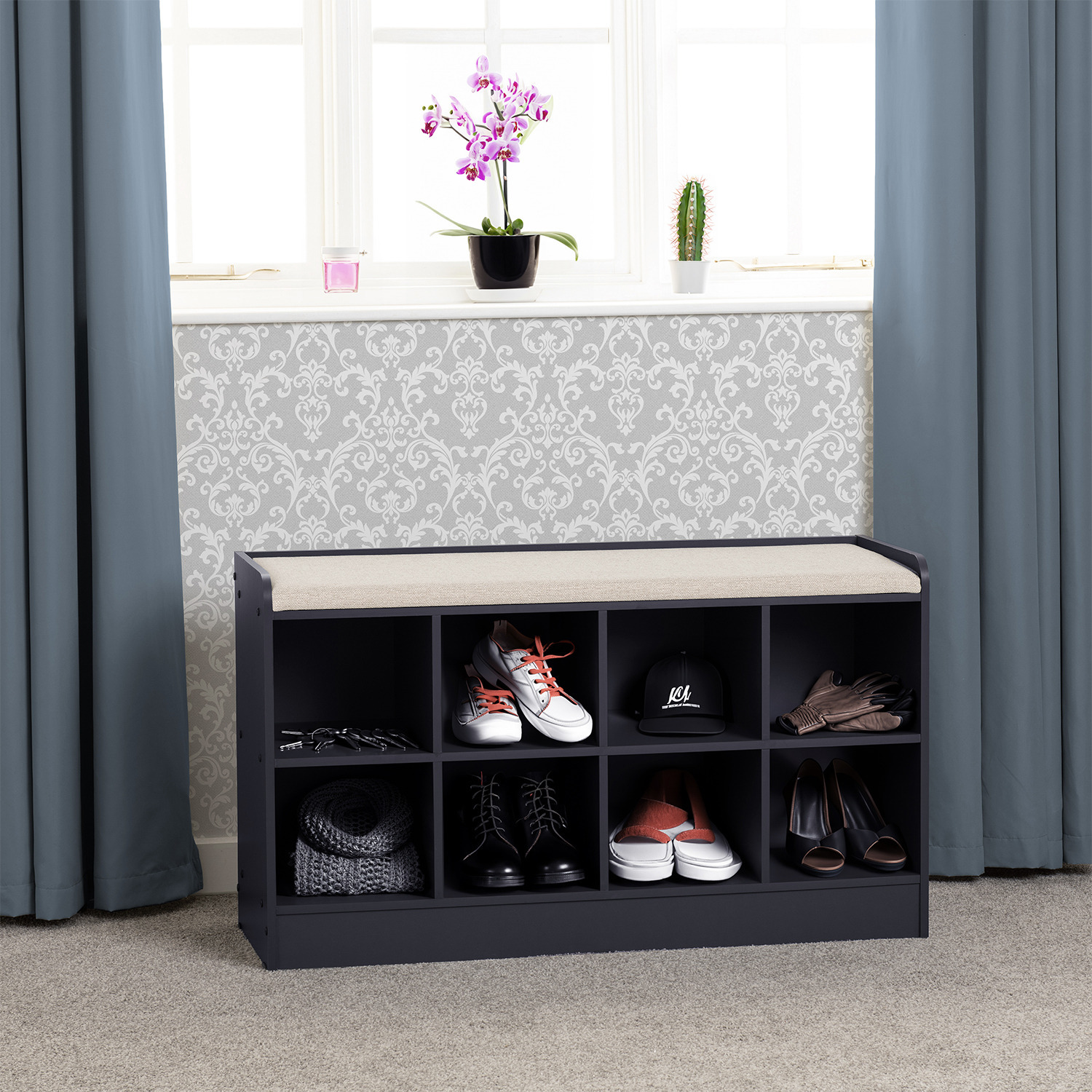 Portland Shoe Bench- Navy And Cream - Navy And Cream