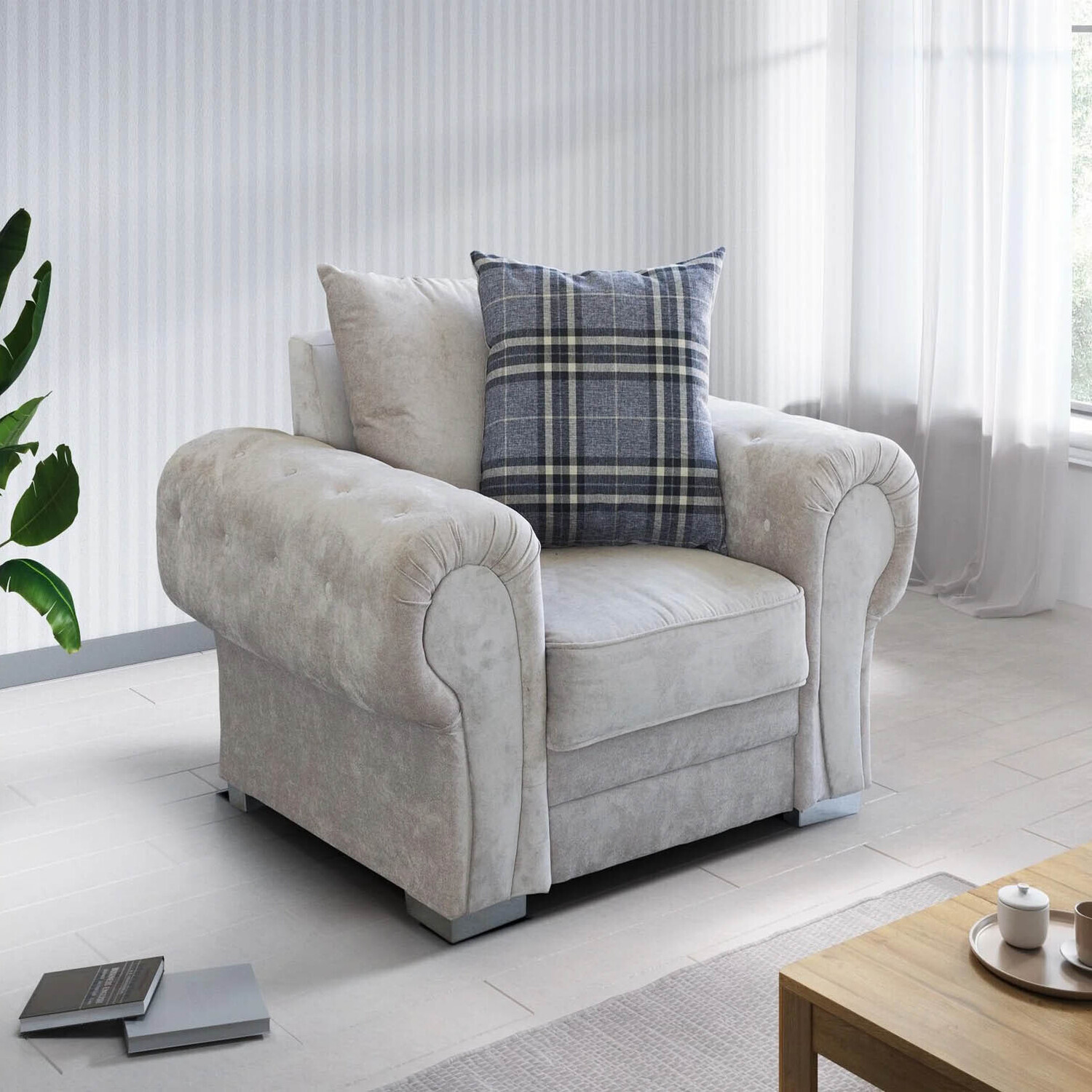 New Verona Sofa Suite 1 Seater Scatter Back - Biege