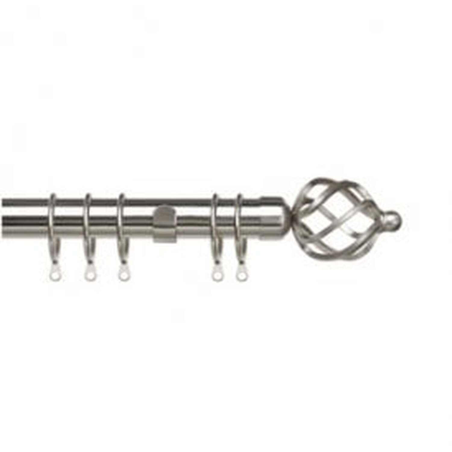 25-28mm Cage End Satin Silver Metal Curtain Pole Set - Silver / 120cm