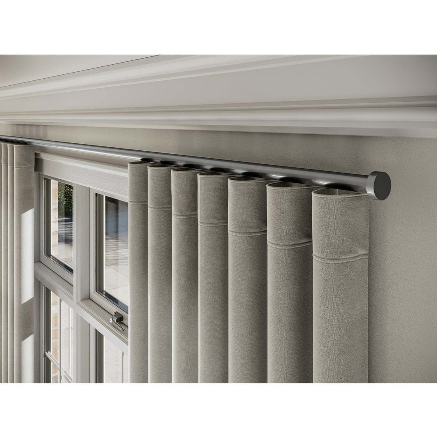 28mm Styleline Gliding Curtain Pole Set with Stud End - Silver - Silver / 125cm