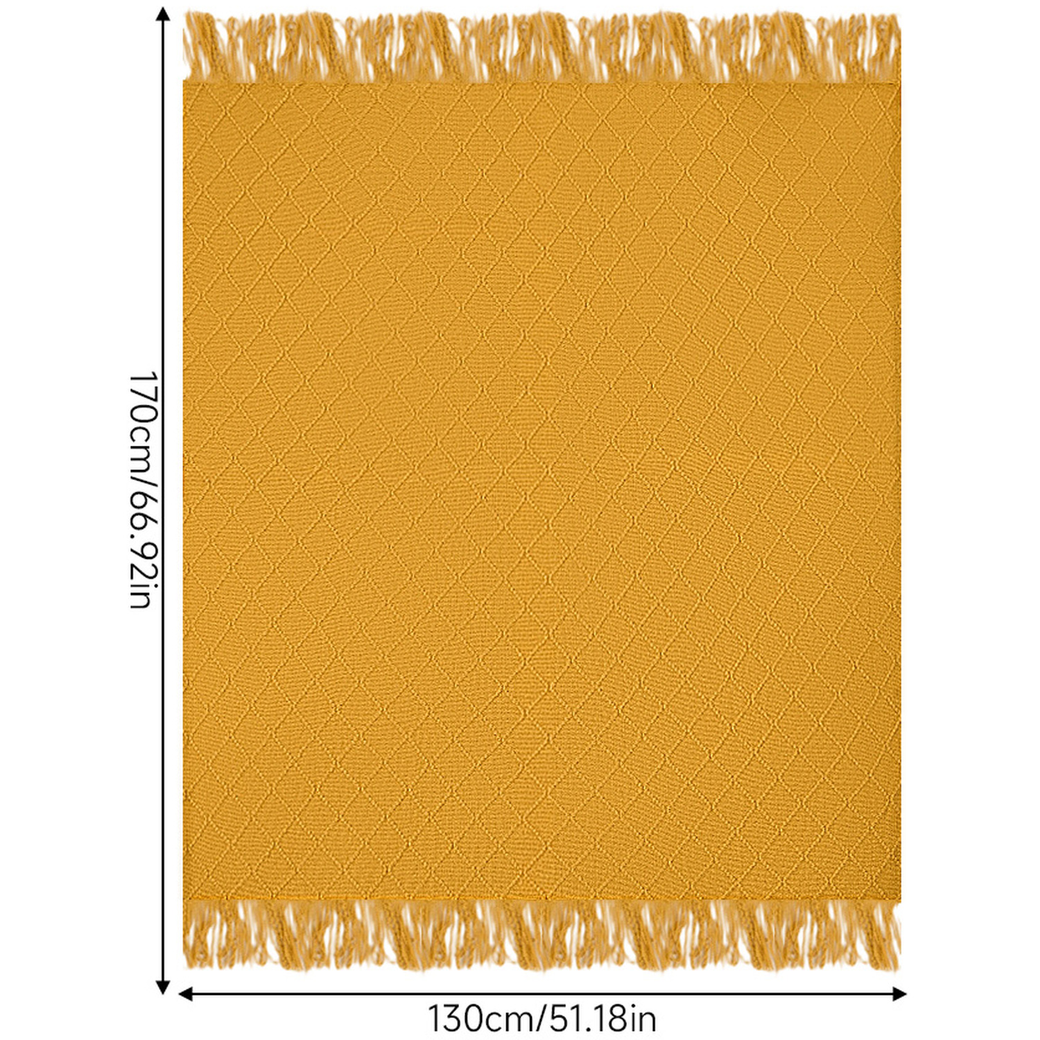100 Percent Acrylic Knitted Throw Blanket With Diamond Pattern - Yellow