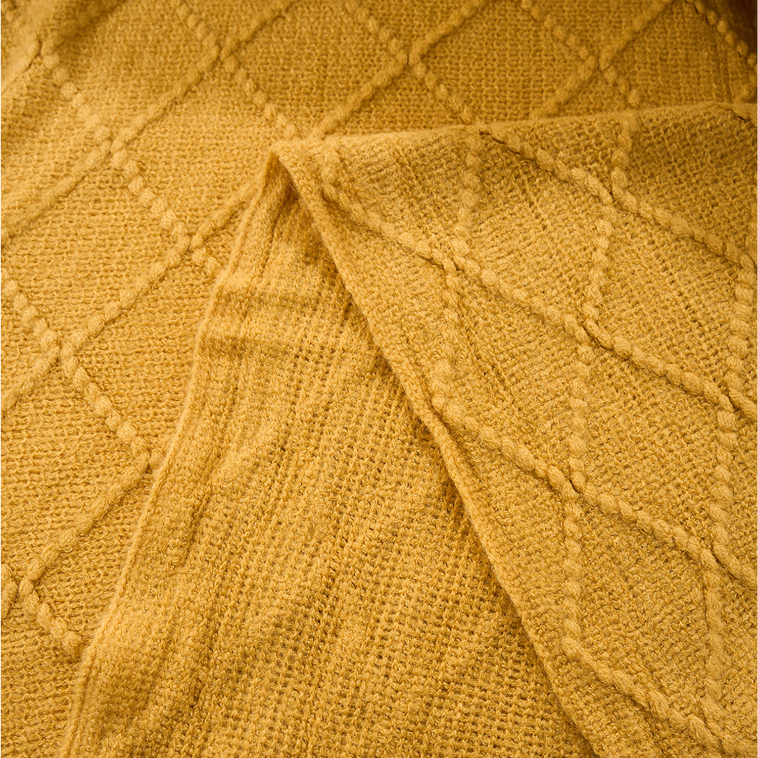 100 Percent Acrylic Knitted Throw Blanket With Diamond Pattern - Yellow