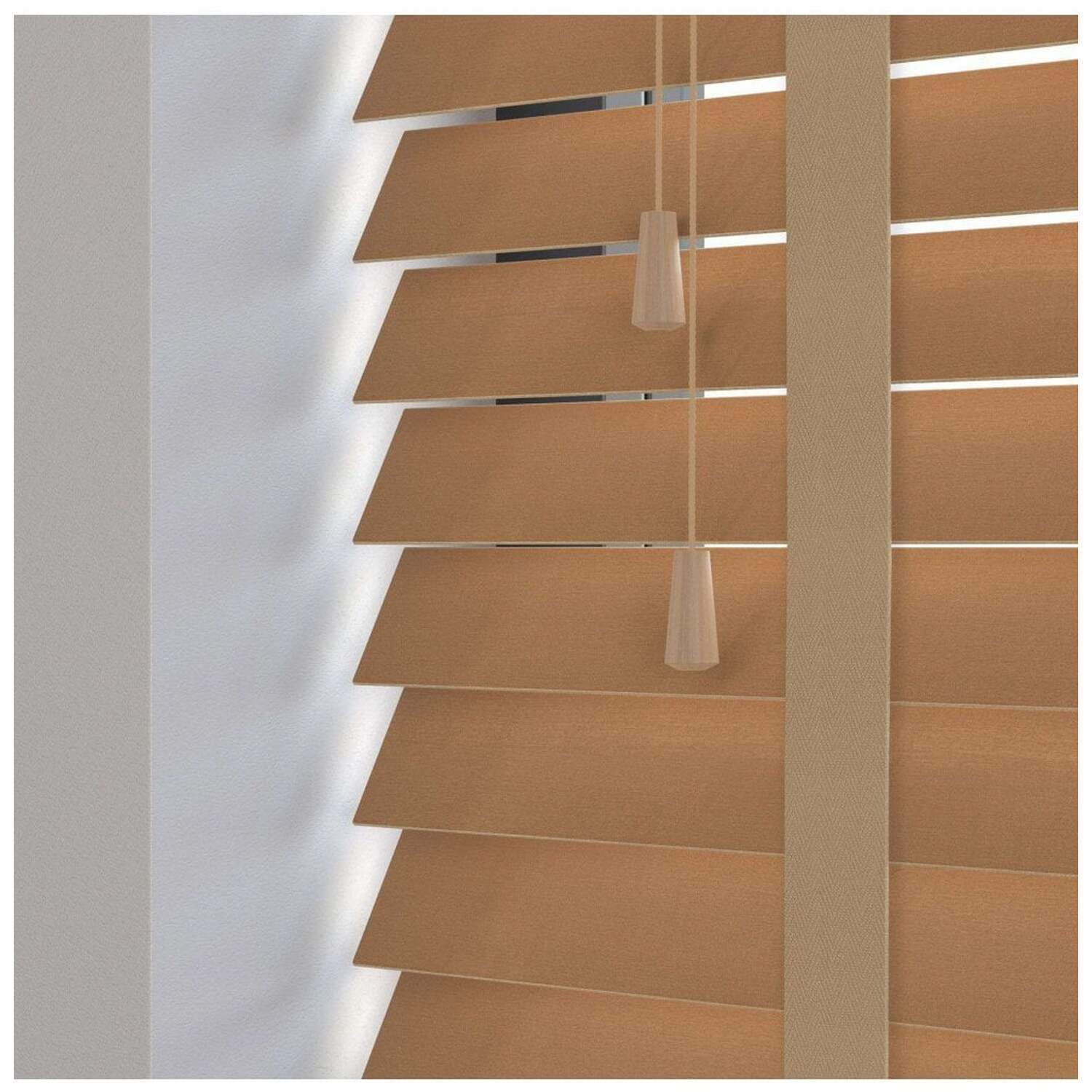 50mm Slat Real Wood Venetian Blind With Tapes 120cm Drop - Light Oak / 90cm