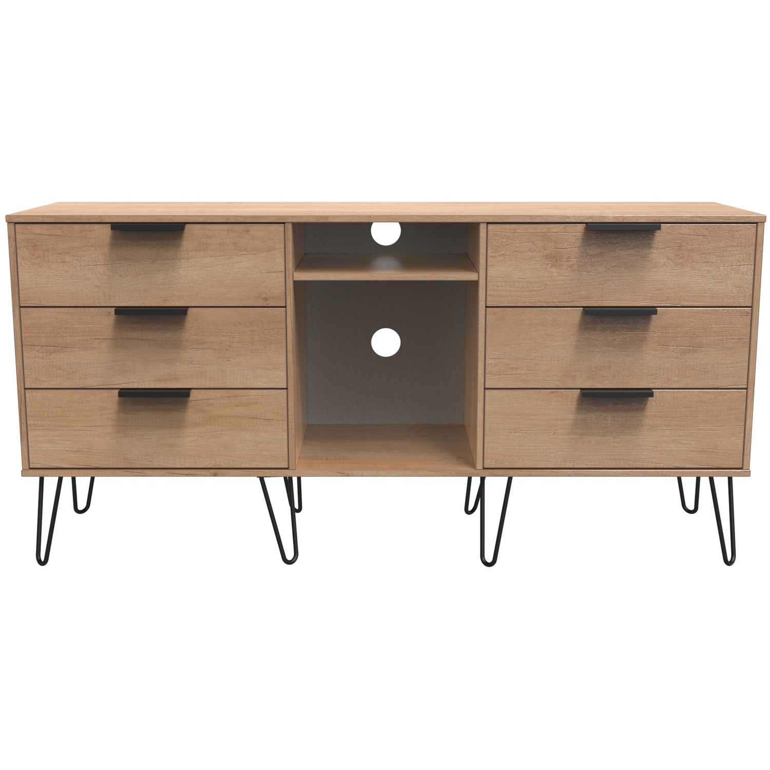 Hong Kong C Ready Assembled 6 Drawer Sideboard - Nebraska Oak