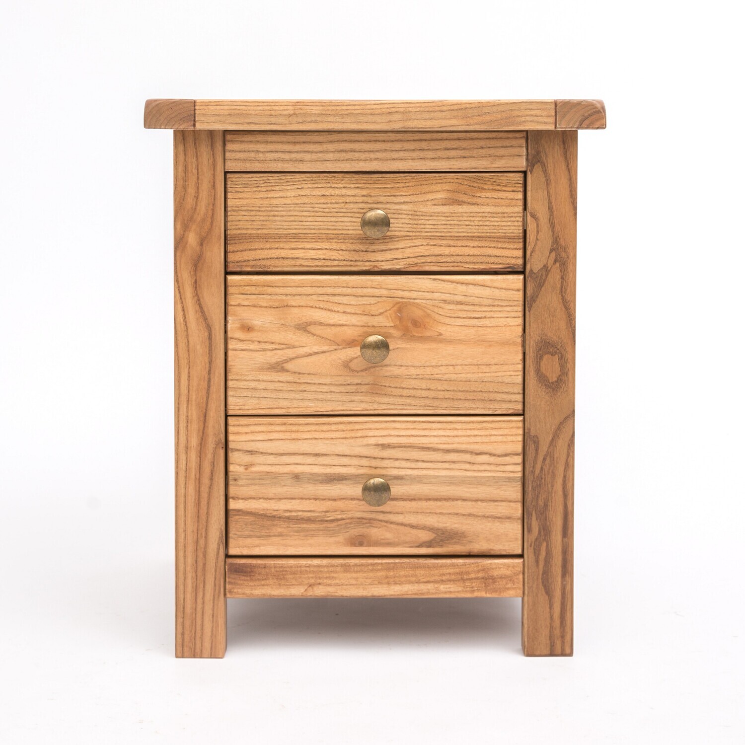 Trivento 3 Drawer Bedside Table - Light wood / Brass Knob