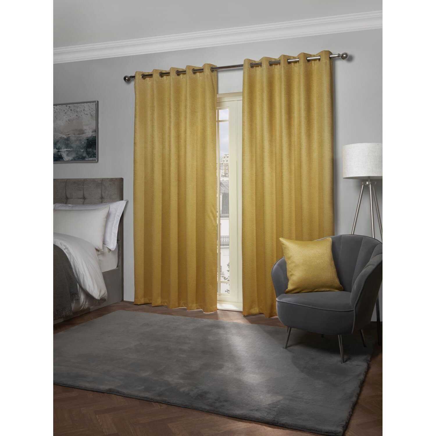 Metro Thermal Blackout Eyelet Curtains - Ochre / 116cm / 137cm