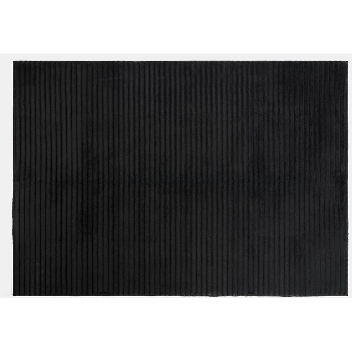 OHS Faux Fur Rug Ribbed Mat Luxury Carpet Anti Slip Runner in Black | Size: 120 cm x 170 cm