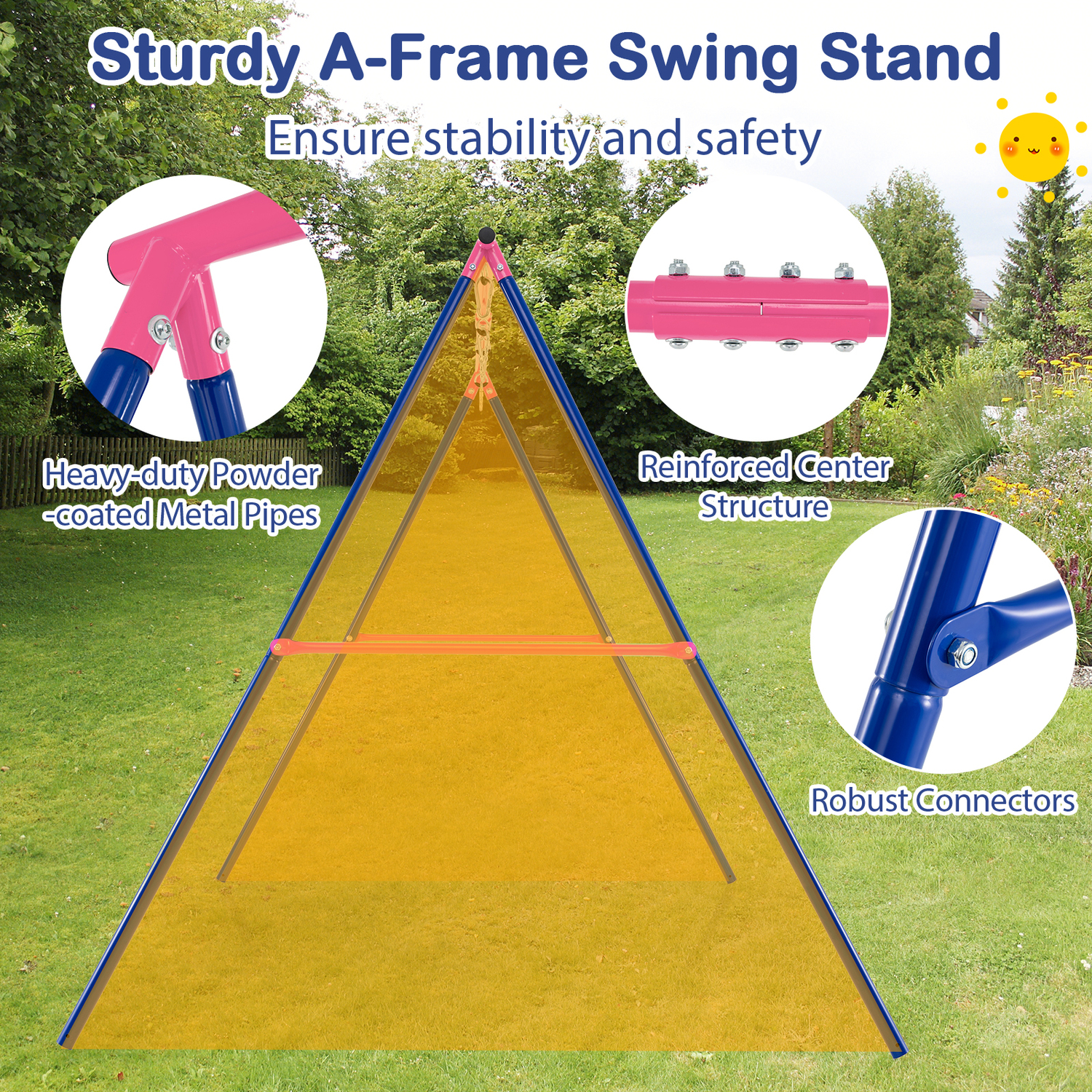 2 Swings A-frame Swing Stand - Blue Pink