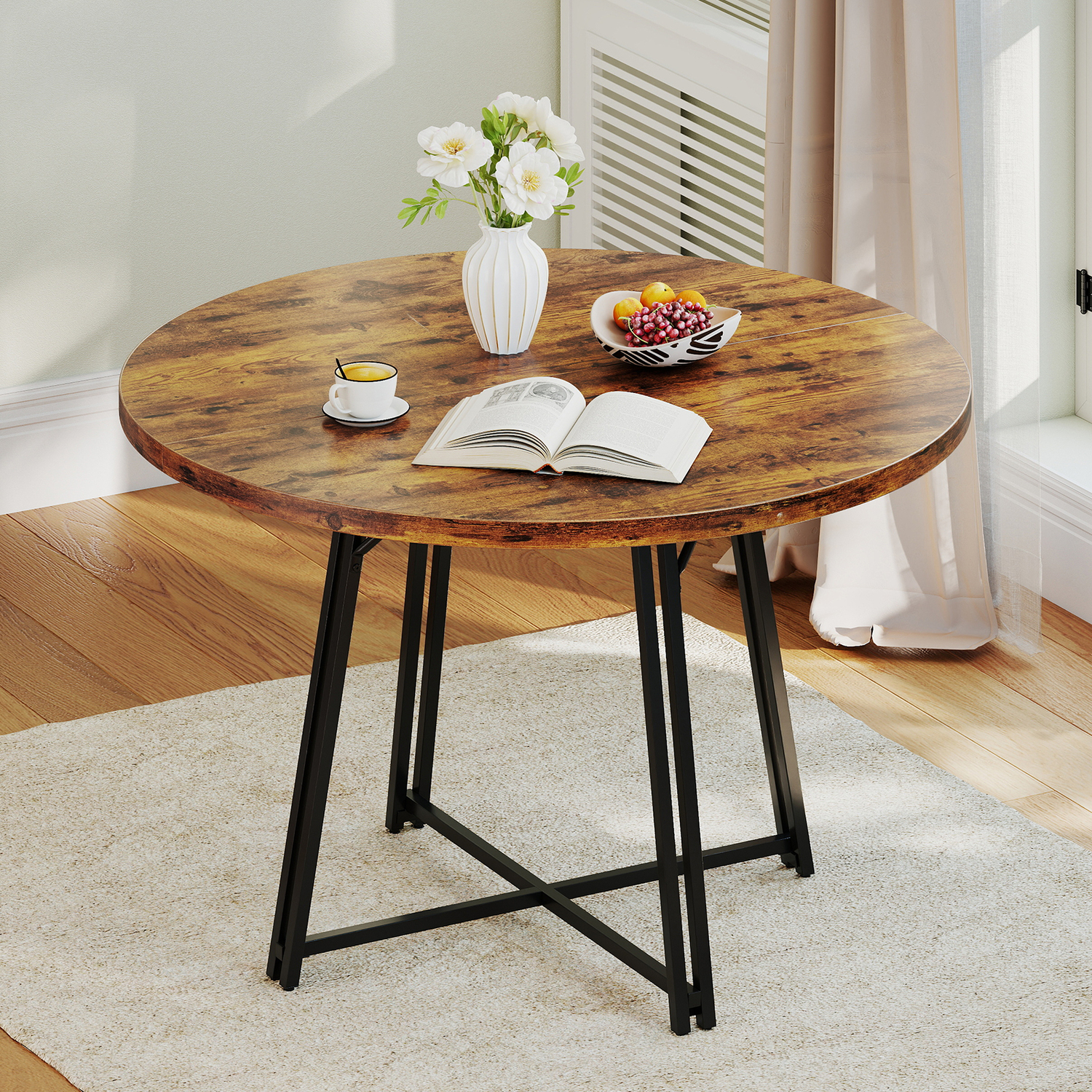 Round Kitchen Table Dining Table - Brown