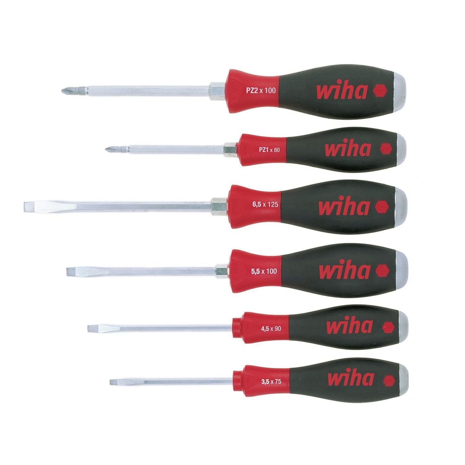 Wiha Softfinish Sl/Pz Hex Blade Screwdriver Set, 6 Piece - Multi Colour