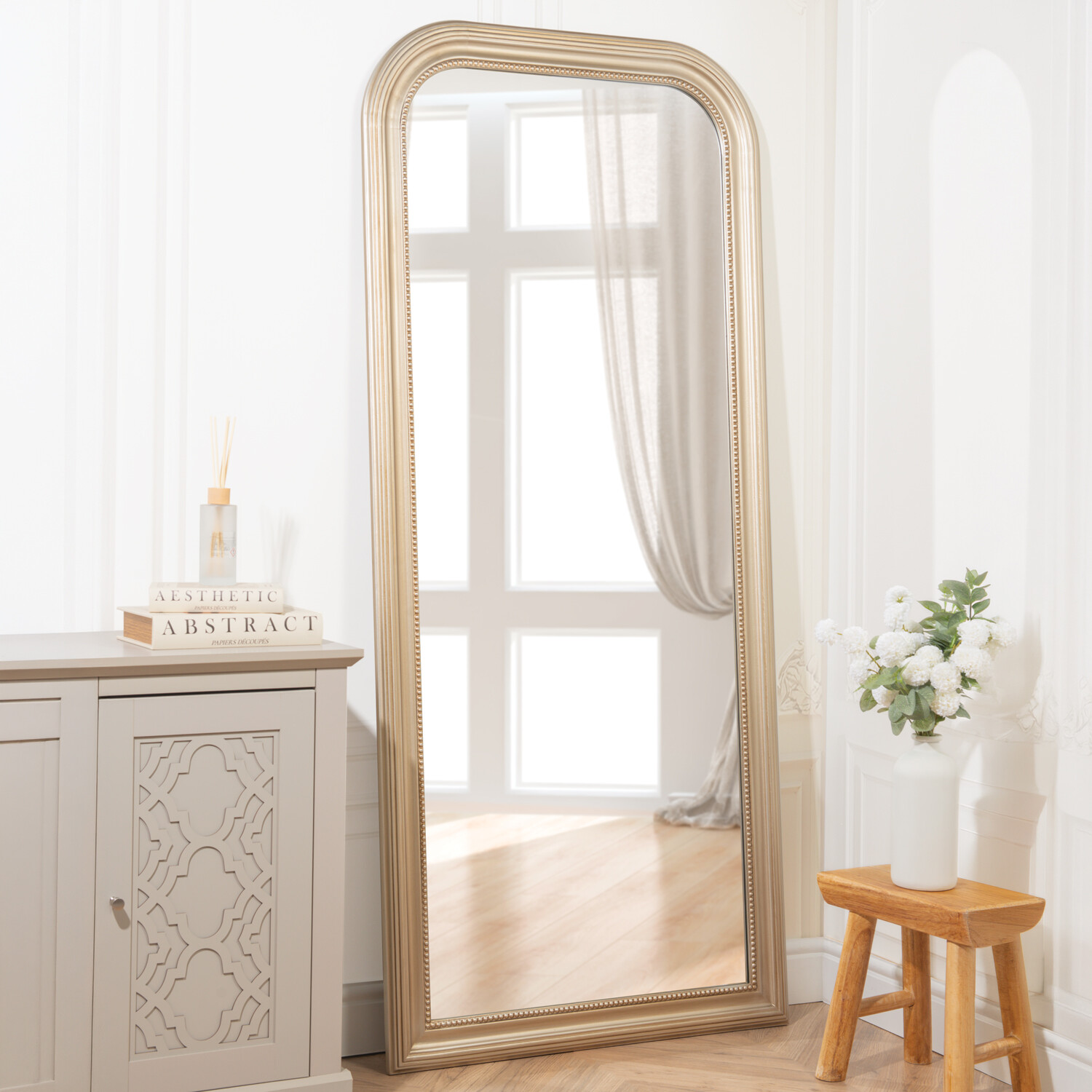 Image of Antique Beaded Lean-To Mirror - Gold