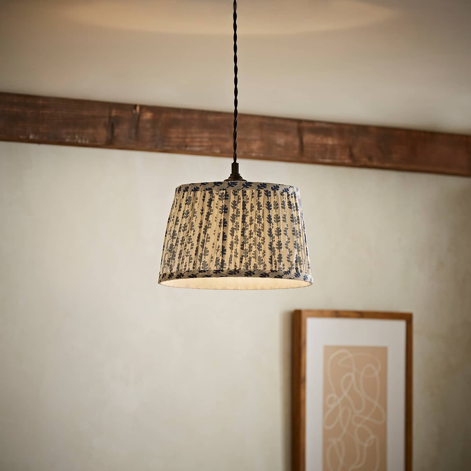 Valuelights Unisex Mid Blue Grange Small 25Cm Floral Pleated Ceiling Pendant Lamp Shade & Bulb In - Image 2