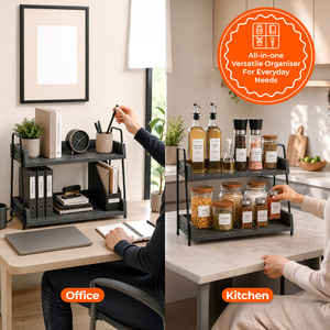 2 Tier Countertop Oraginser Wooden Kitchen Spice Rack