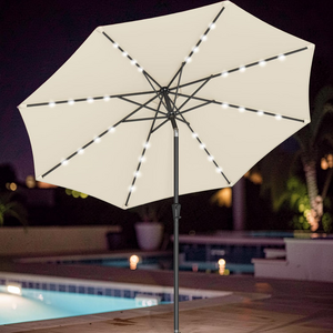 2.7 m Solar LED Garden Parasol, UPF 50+, Tilting Crank