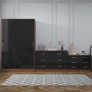 REFLECT Bundle - Sliding Wardrobe + Wide Chest + 2x Bedsides - Black/Walnut