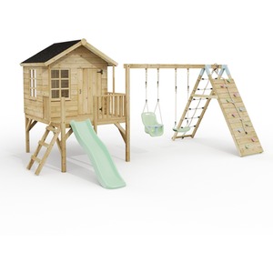 ClassicPlay Premium 5ft Playhouse on Deck with Double Swing, Slide and Climbing