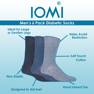 6 Pack Mens Non Elastic Cotton Diabetic Socks with Seamless Toe