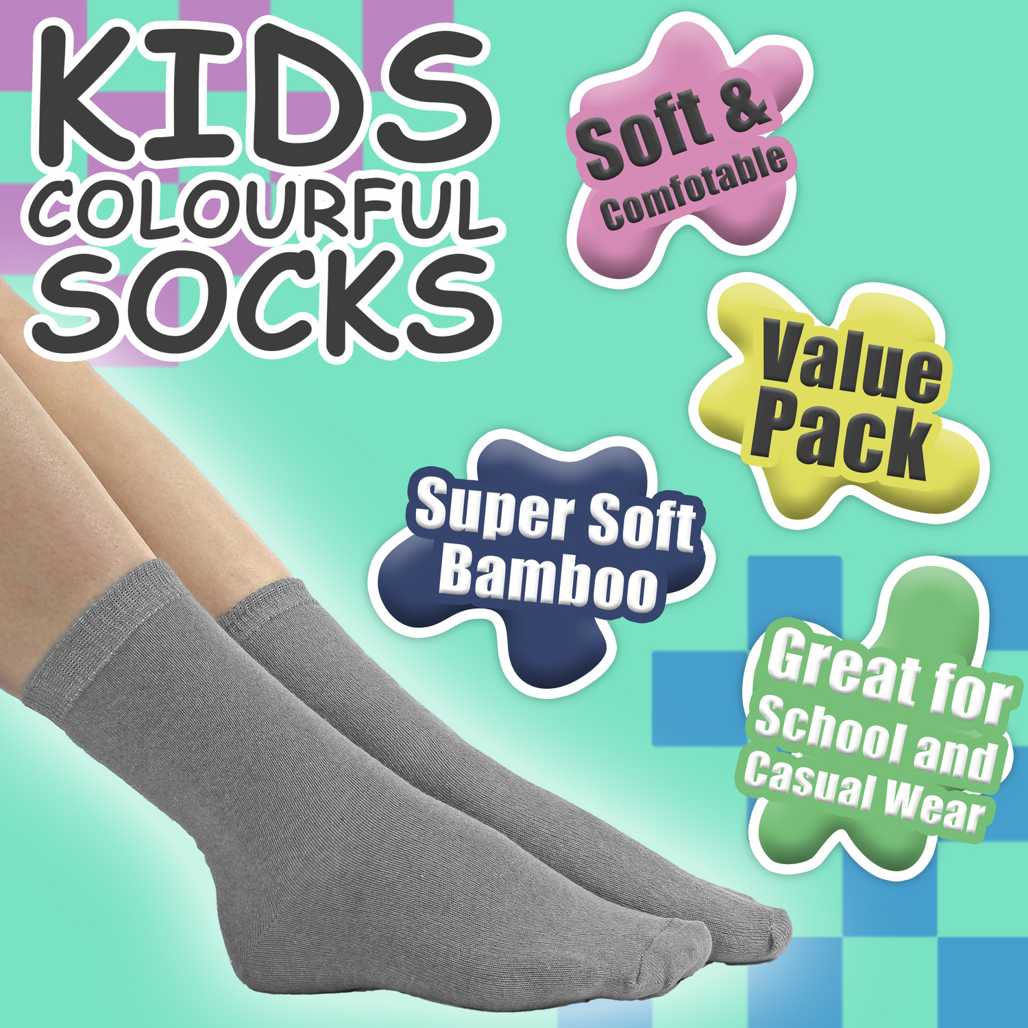 Sock Snob 6 Pack Girls & Boys Super Soft Breathable Organic Bamboo Socks - White / 12-3