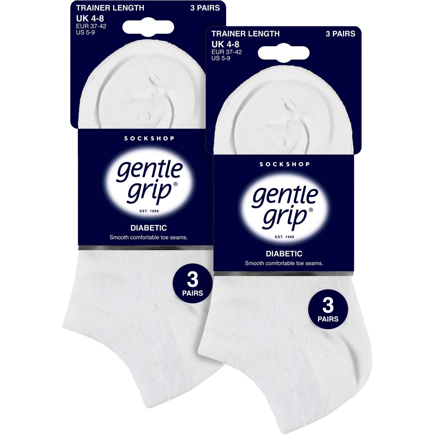 SOCKSHOP Gentle Grip Women's 6 Pack Diabetic Trainer Socks | Extra Wide Ankle Socks in White | Size: 4-8