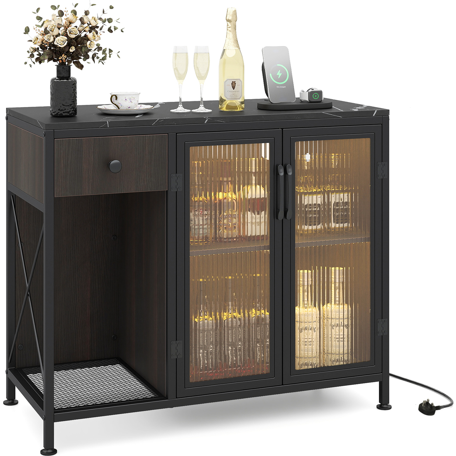 Costway Led Power Wooden Dining Sideboard - Black