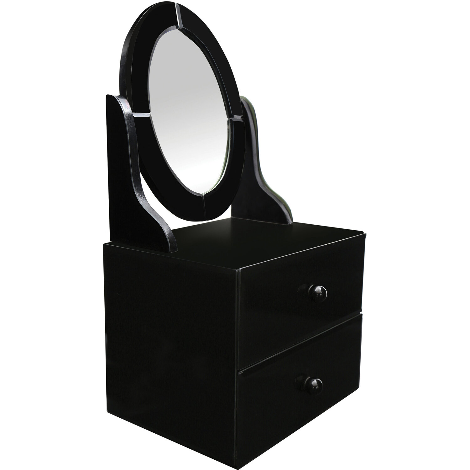 Gala Black Glass Vanity Mirror with Drawers - Black