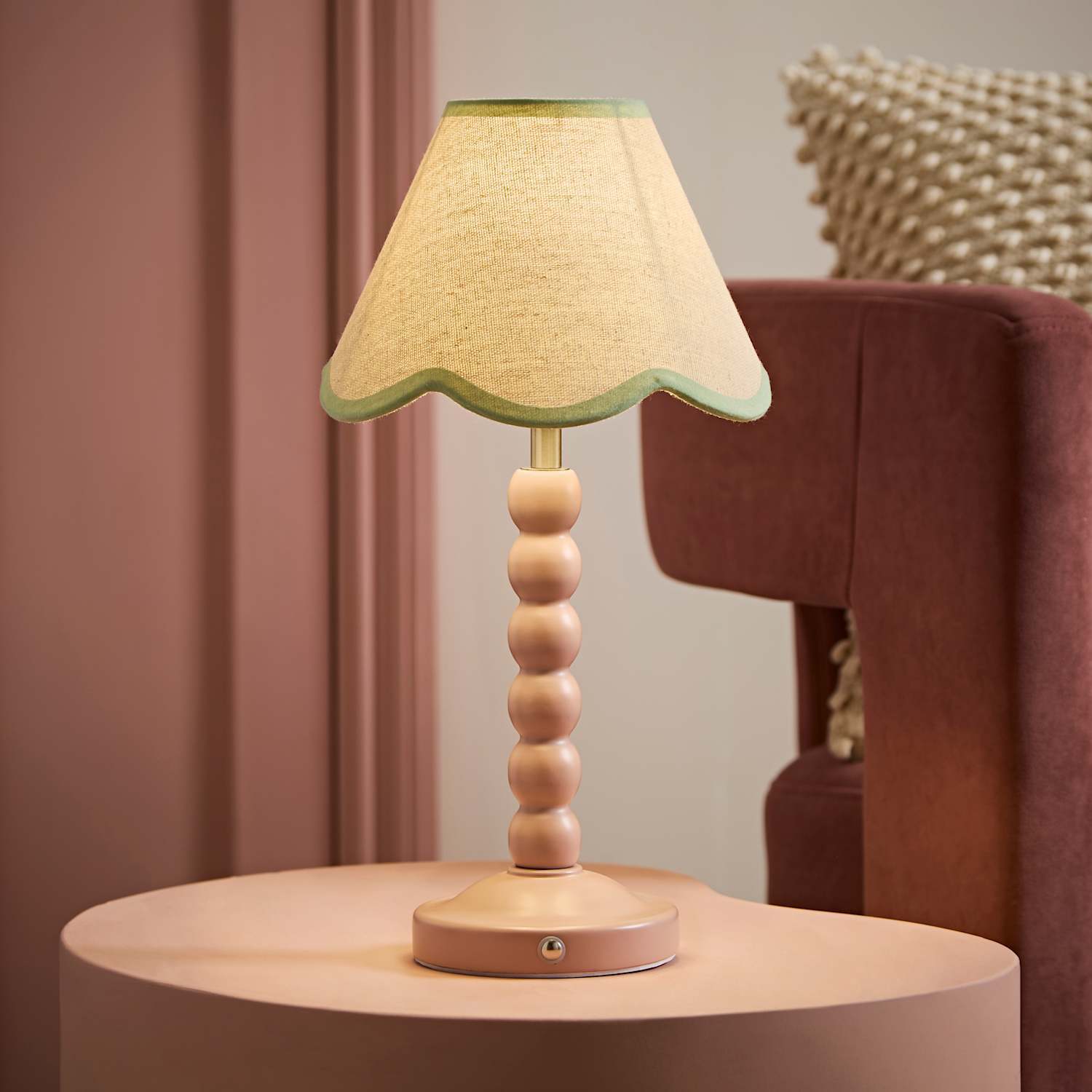 Bobble Scallop Shade Wooden Led Table Lamp Green/Pink Valuelights - Image 7