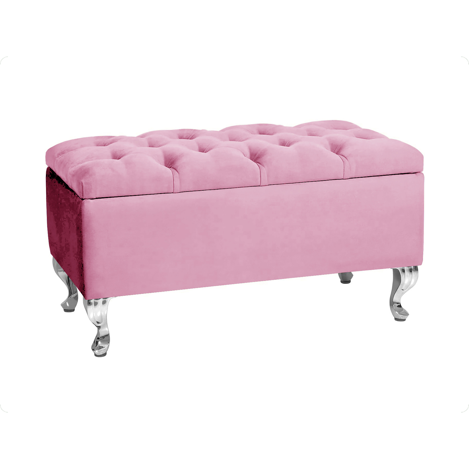 R&M Furnishers 180Cm Chesterfield Ottoman Storage Bench, Teal Tufted Upholstered Velvet Ottoman Footstool - Pink Plush Velvet