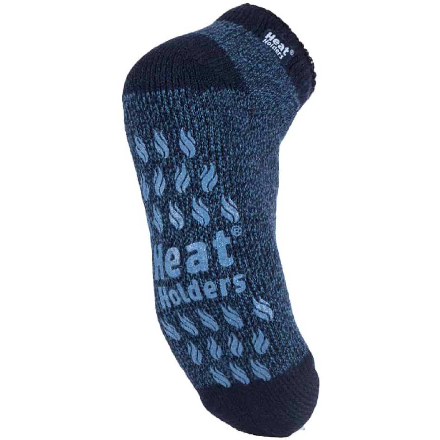 Heat Holders Mens 2.3 TOG Non Slip Low Cut Ankle Thermal Slipper Socks with Grips - Blue Nylon - Size 6-11