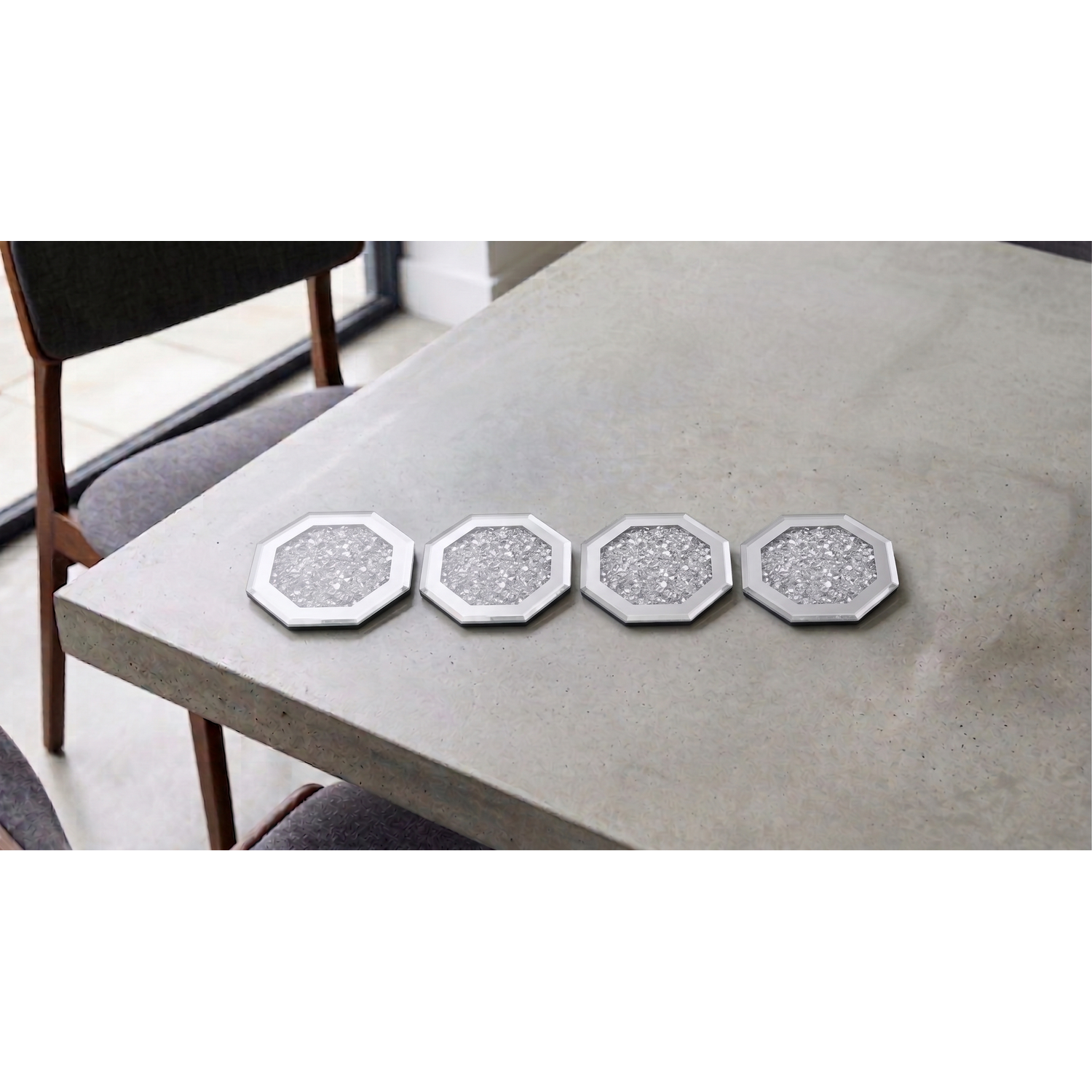 Image of 2x Silver Glass Octagonal Shape Placemat&hellip;