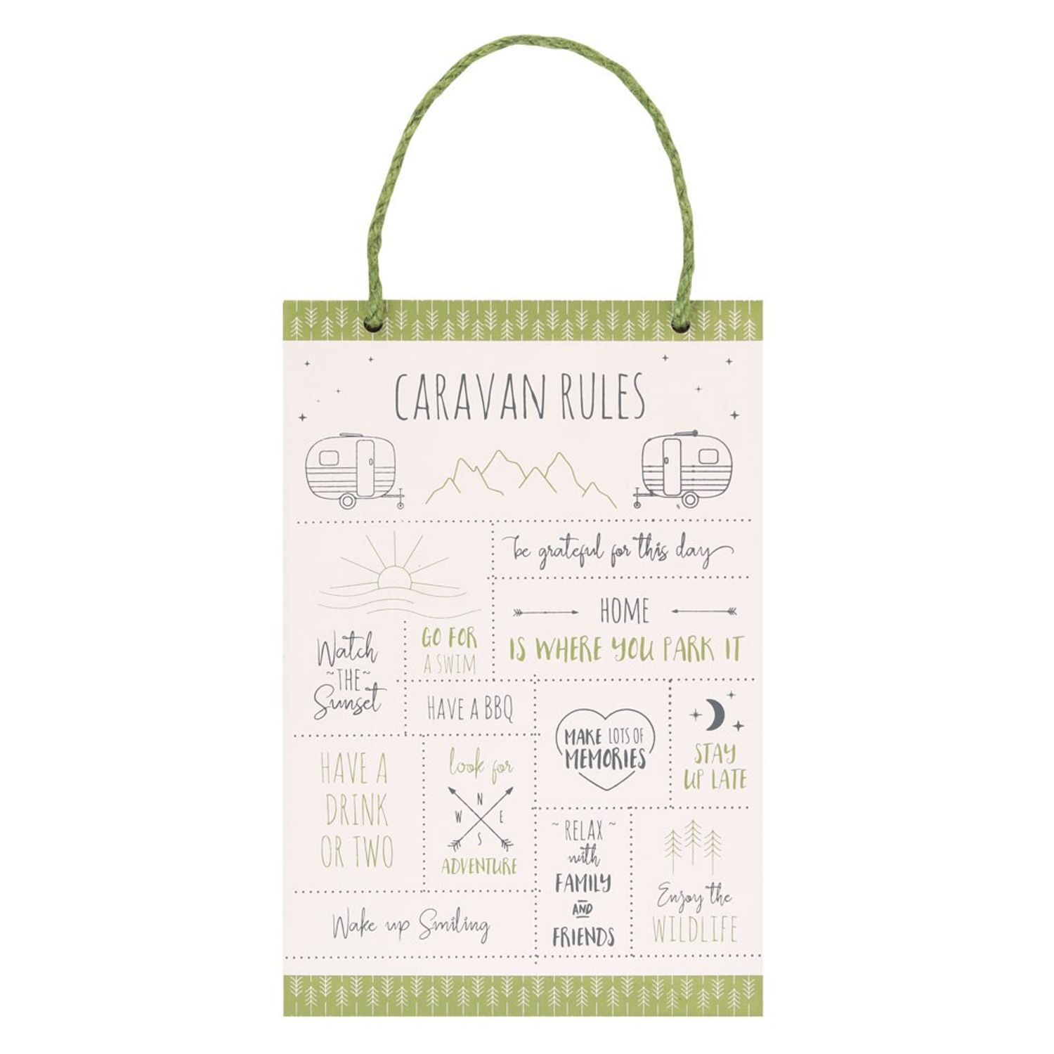 Something Different Happy Camper Caravan Rules Hanging Sign - Evergreen/White - One Size